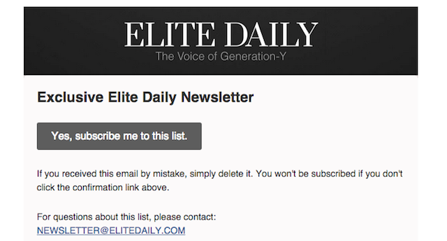Confirmation email: Elite Daily