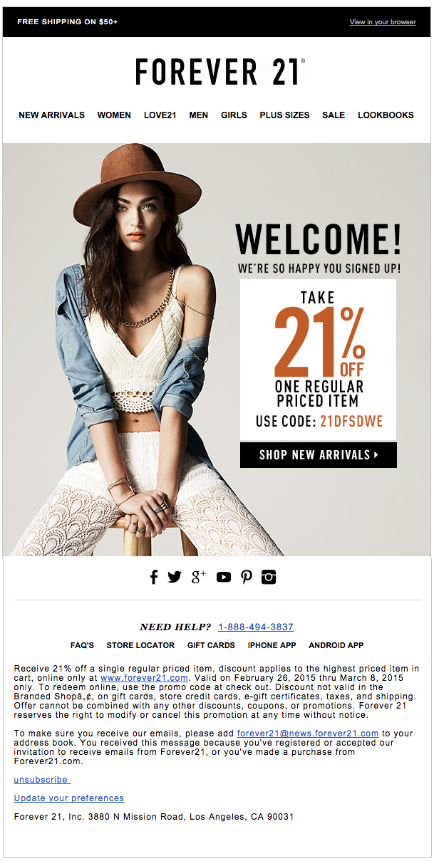 Welcome message: Forever 21