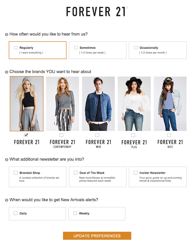 Email preference Centre: Forever 21
