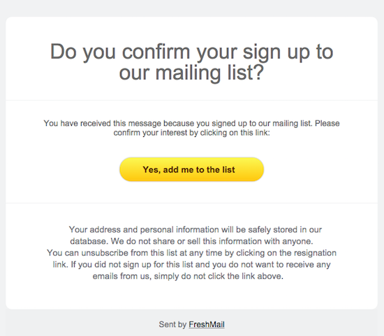 Confirmation message: FreshMail