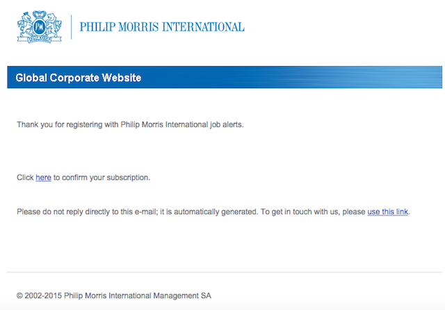 Wiadomość potwierdzająca: Philip Morris International
