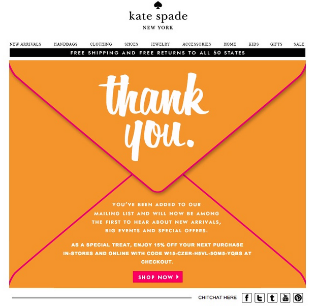 Source: Kate Spade welcome email