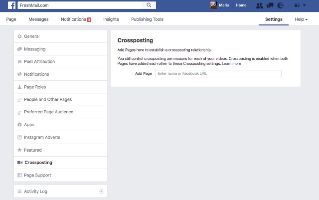 Facebook crossposting