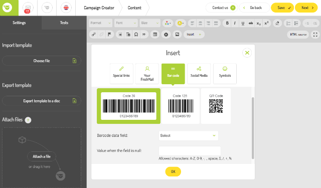 insert barcode and qr code