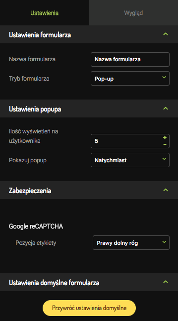 kreator formularzy - ustawienia