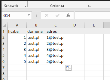 Lista mailingowa w Excelu