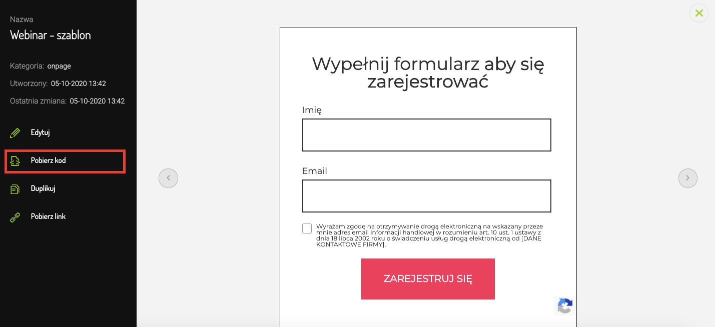 Pobierz kod Formularza FreshMail